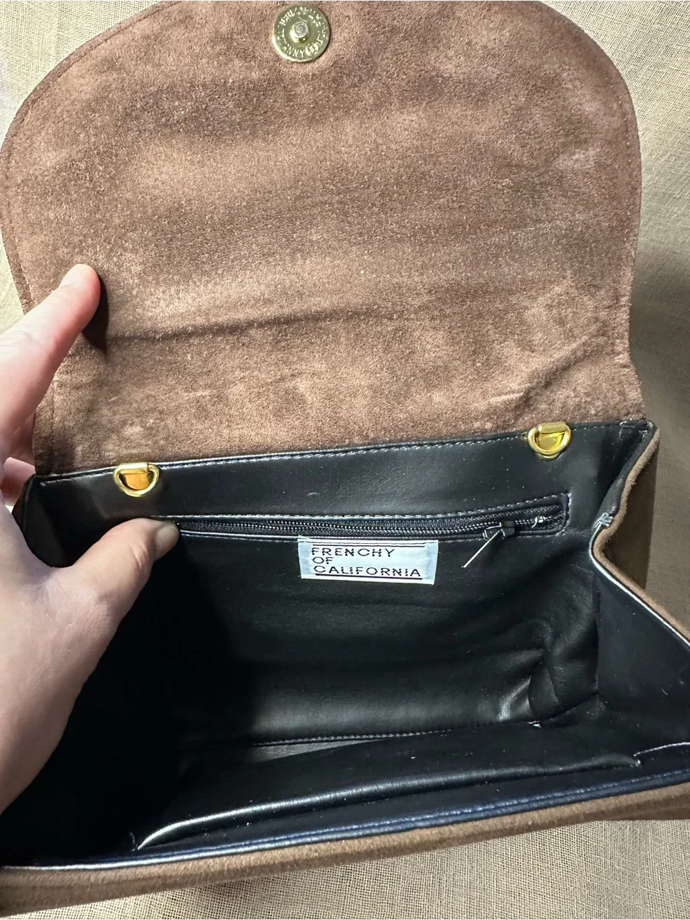 Frenchy of California Brown Suede Leather Retro Clutch